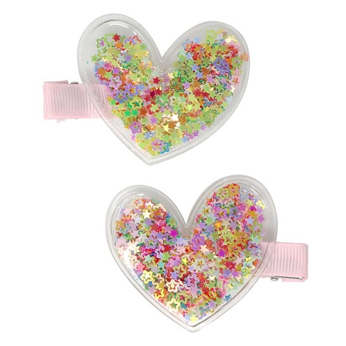 Pink Poppy Glitter Shaker Heart Hair Clip