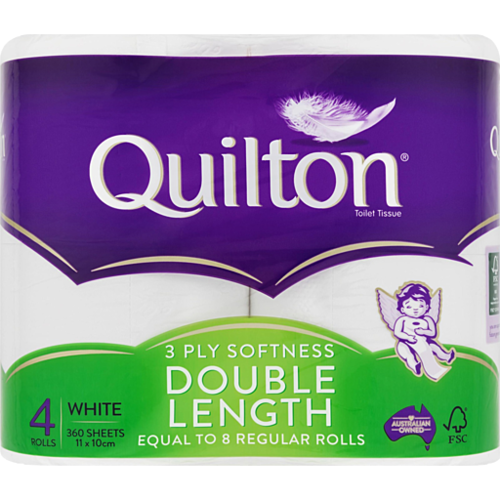 Quilton 3ply 4pk Double Length Toilet Tissue