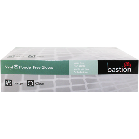 Bastion Vinyl Glove Clear Powder Free Clear 100pc - Large