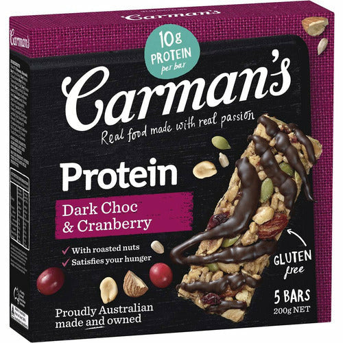 Carmans GF Protein Bars 5pk - Dark Choc & Cranberry