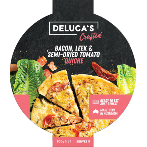 Deluca's family quiche Bacon, Leek & Semi-dried tomato 800g