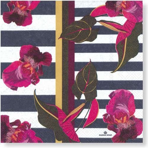 Manor Road Orchids on Stripes Napkins