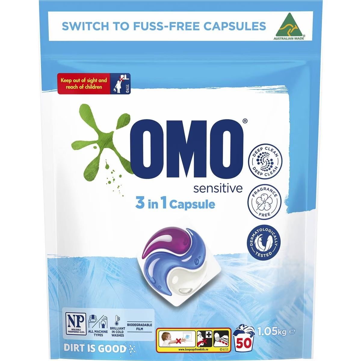 Omo 3 In 1 Laundry Capsules Sensitive 50 Pack