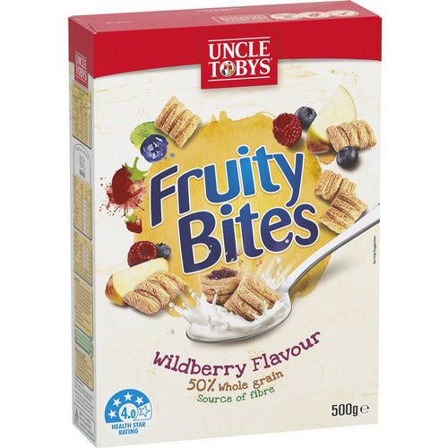 Uncle Tobys Fruity Bites Wildberry Flavour Breakfast Cereal 500g