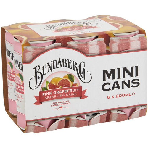 Bundaberg Mini Cans Pink Grapefruit Sparkling Drink 6x200ml