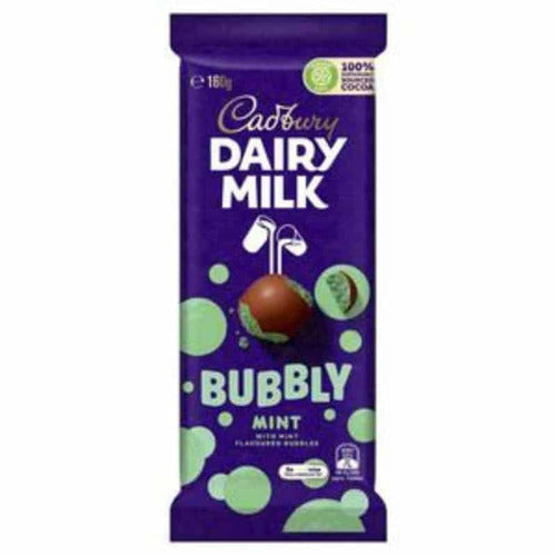 Cadbury Dairy Milk Bubbly Mint Milk Chocolate Block 160g