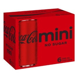 Coca Cola No Sugar Mini Cans 6 x 250ml