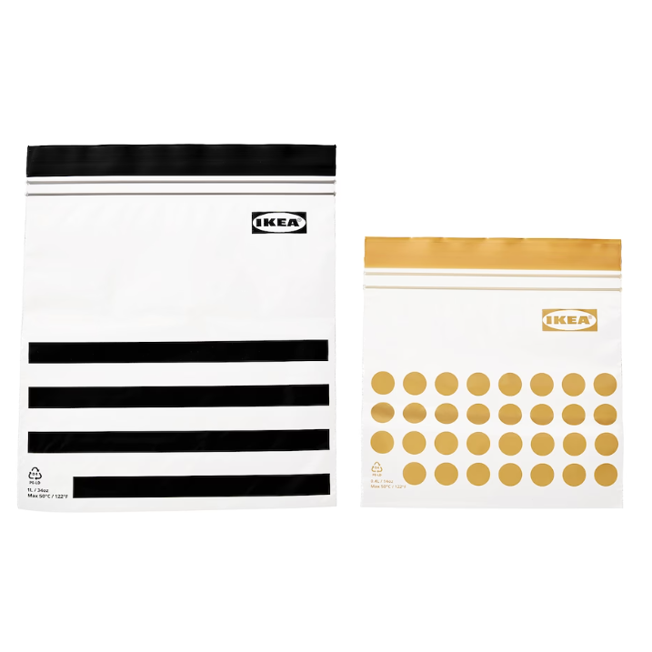 Ikea Resealable Bag Small Mustard/Black 60 Pack - 30 x 0.4L & 30 x 1L