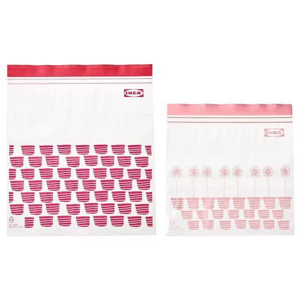 Ikea Resealable Bag Medium Red/Pink 50 Pack - 25 x 2.5L & 25 x 1.2L