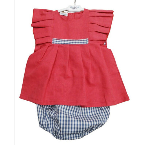 Juliana Short Dress With Knicker Red Blue Check