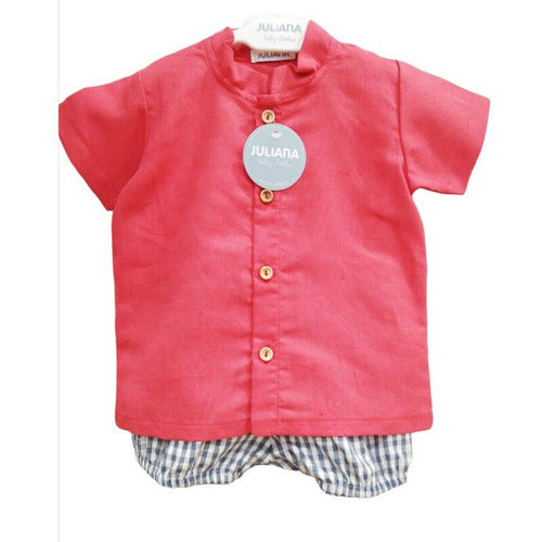 Juliana Baby Boy Set Knicker + Shirt Blue Check + red