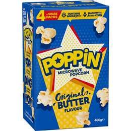 Poppin Microwave Popcorn Butter Flavour 100g x4 Pack