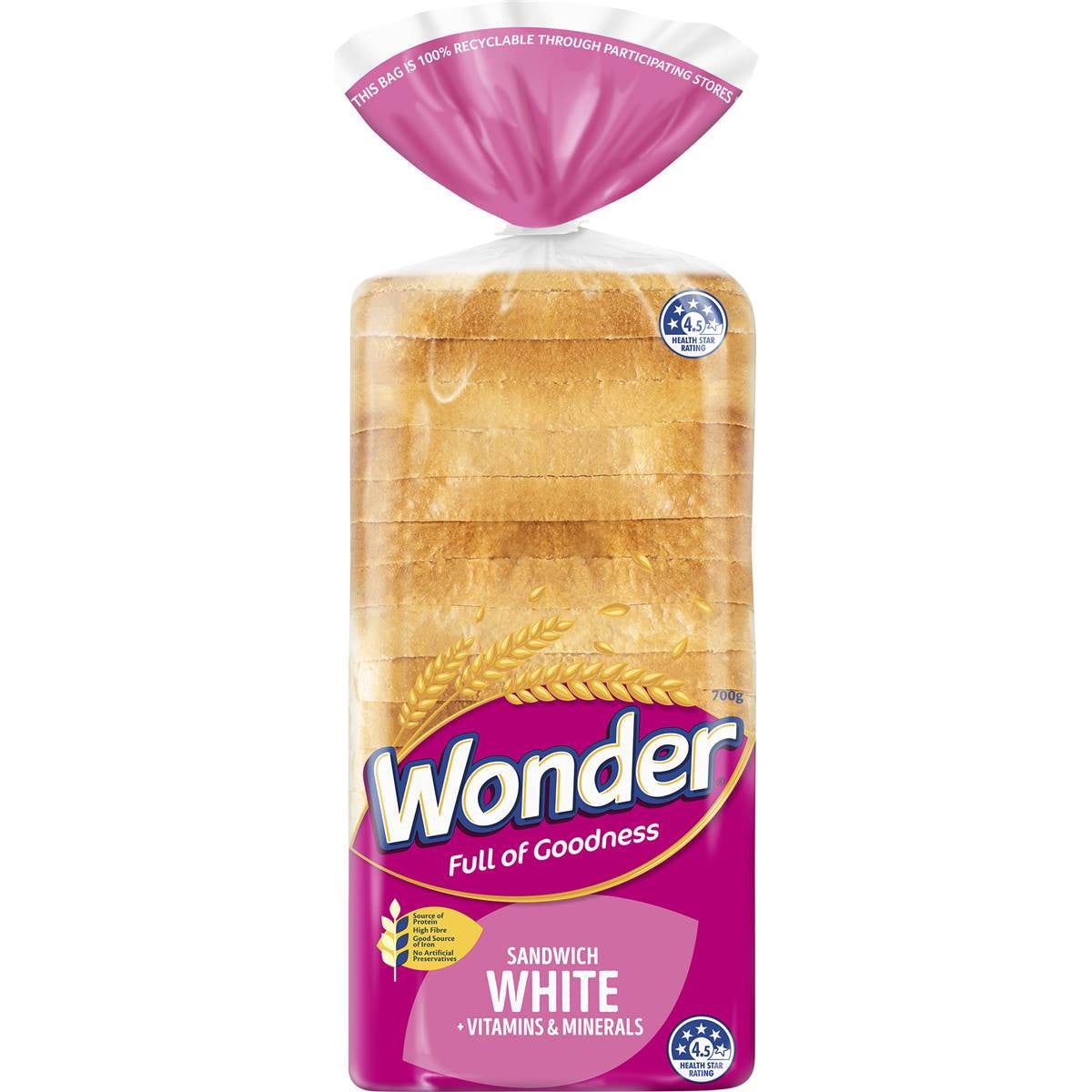 Wonder White Sandwich Loaf Vitamins and Minerals 700gm